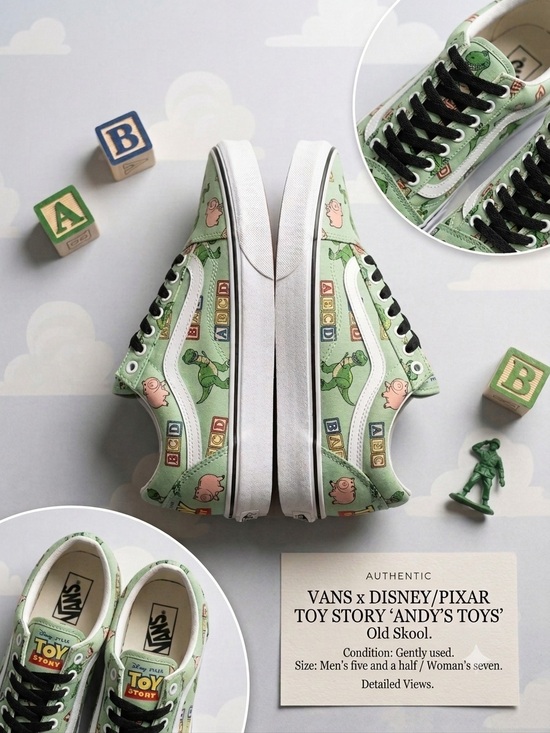 Vans Shoes - Vans Toy Story Andy's Toys Old Skool Sneakers - Green & White